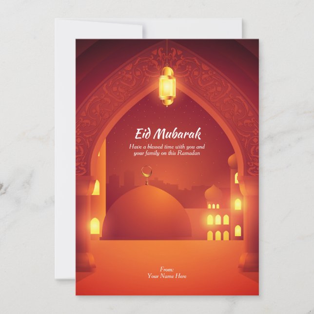 Invitación Eid Mubarak | Puerta y columnas decorativas islámi (Anverso)
