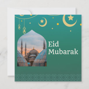 Invitación Eid Mubarak Verde y Azul con Personalizable Textos