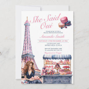 Invitación Eiffel Dijo Oui Bridal Shower Cafe Patisserie
