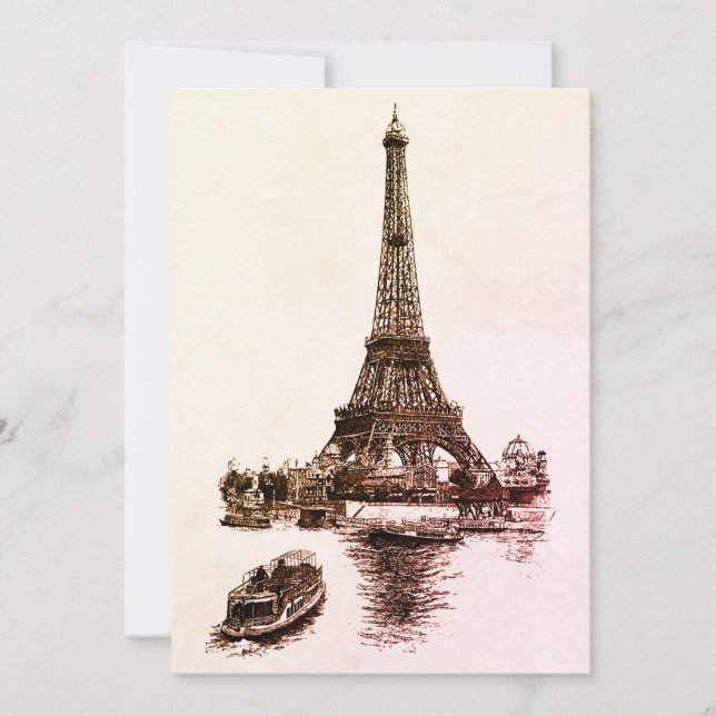 Invitación Eiffel Tower and Boats in Paris (Anverso)