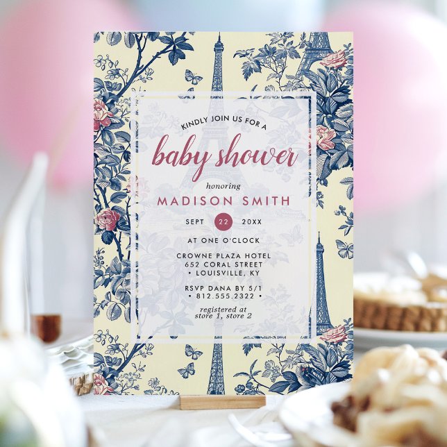 Invitación Eiffel Tower French Toile De Jouy Baby Shower (Subido por el creador)