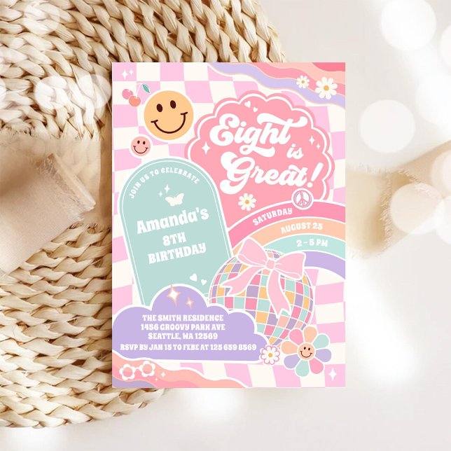 Invitación Eight Is Great Cloud Rainbow Disco 8th Birthday (Subido por el creador)