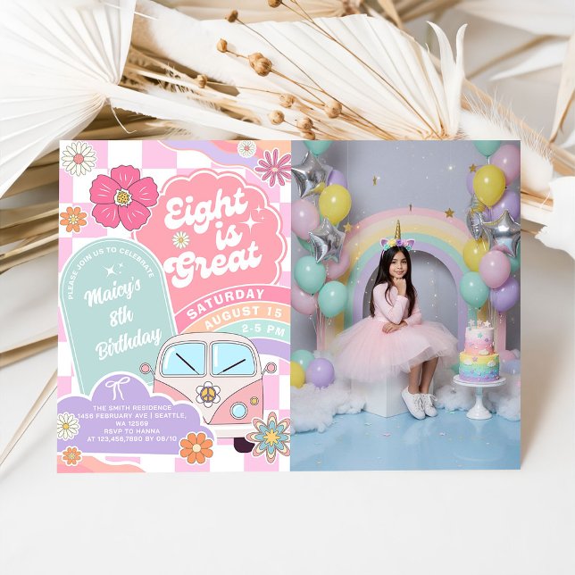 Invitación  Eight is Great Rainbow Daisy Birthday (Subido por el creador)