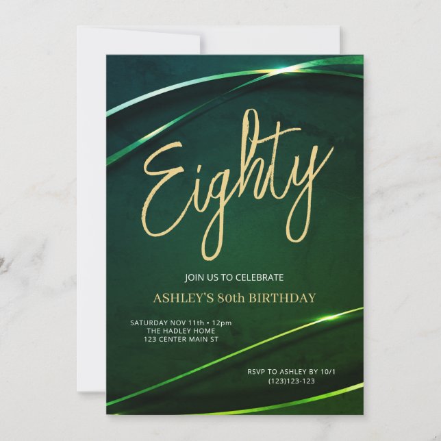 Invitación Eighty Emerald Green and Gold 80th Birthday (Anverso)