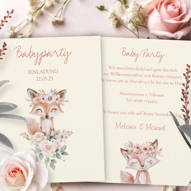Invitación EINLADUNG Babyparty Fuchs und Blumen fuer Mädchen (Subido por el creador)