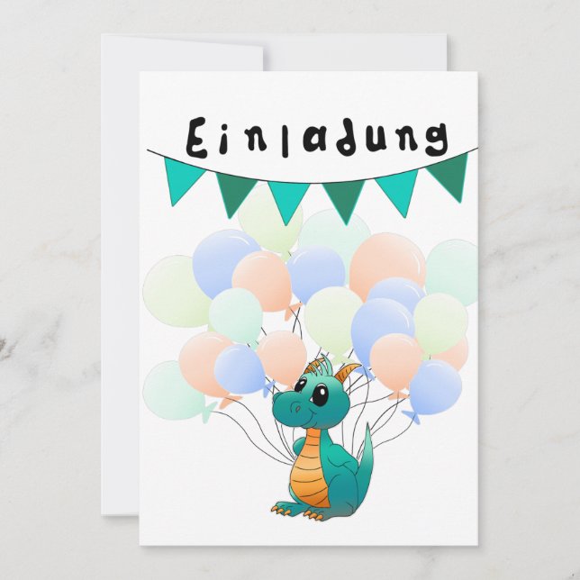 Invitación Einladung Kindergeburtstag Drache (Anverso)