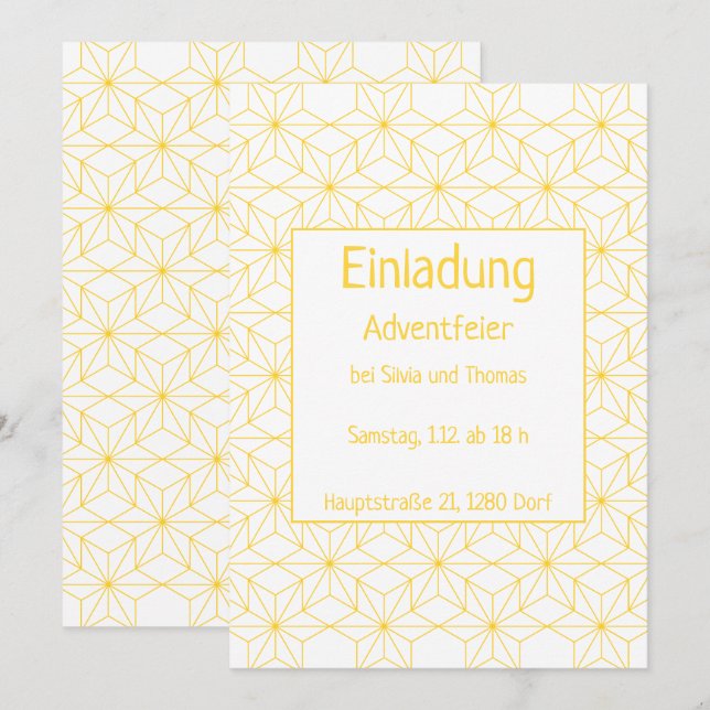 Invitación Einladung zu einer Feier, goldene Sterne (Anverso / Reverso)