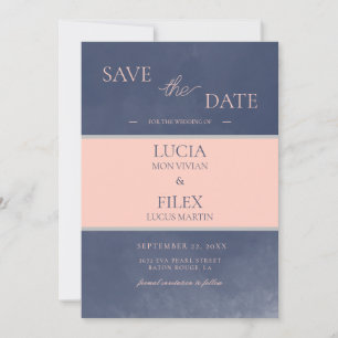 Invitación Ejemplo Azul marino clásico y rosa Guardar la fech