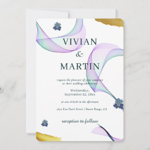 Invitación Ejemplo clásico boda verde púrpura