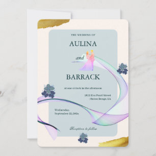 Invitación Ejemplo clásico boda verde púrpura