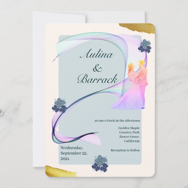 Invitación Ejemplo de invitado clásico de boda verde violeta  (Anverso)