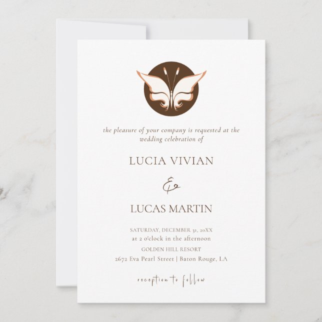 Invitación Ejemplo Moda Minimalista Boda de mariposa (Anverso)