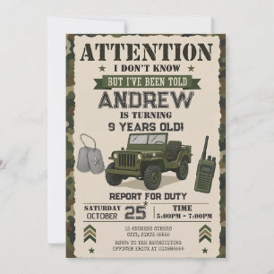 Invitación Ejército de soldado personalizado fiesta de cumple