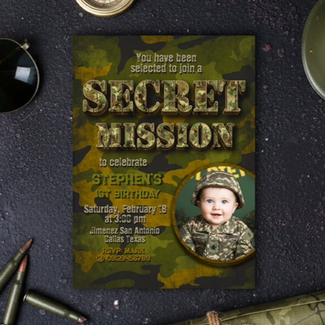 Invitación Ejército - Militar - Cumpleaños de niño soldado (Army - Military - Soldier Boy Birthday Invitation)