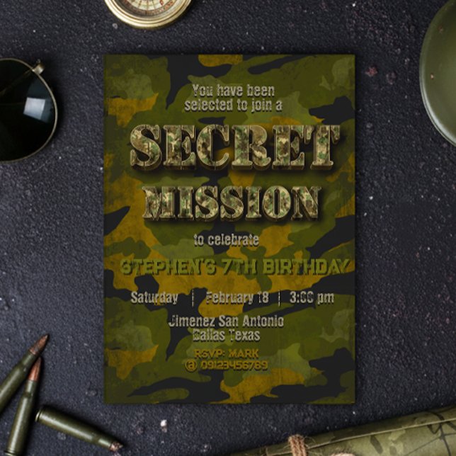 Invitación Ejército - Militar - Soldado - Cumpleaños de los n (Army - Military - Soldier - Boy Birthday Invitation)