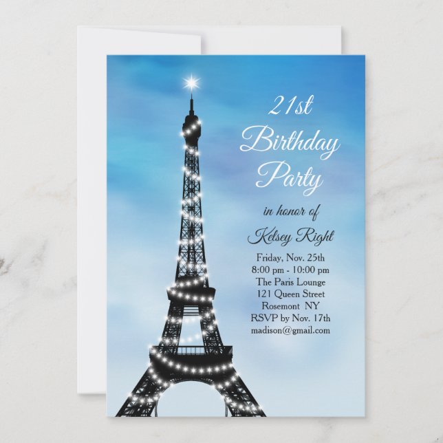 Invitación El 21ro cumpleaños chispeante de la torre Eiffel (Anverso)