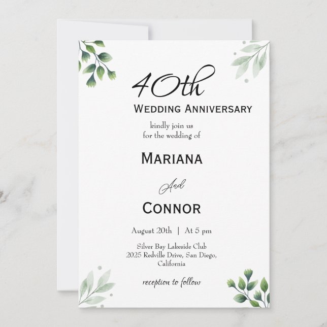Invitación El 40º aniversario del Boda del patrón de la hoja  (Anverso)