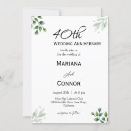 Invitación El 40º aniversario del Boda del patrón de la hoja 