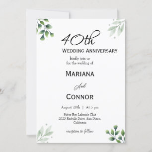 Invitación El 40º aniversario del Boda del patrón de la hoja