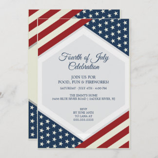 Invitación El 4 de julio de la celebración azul rojo y blanco
