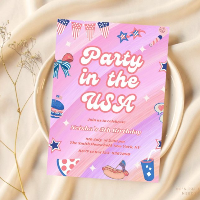 Invitación El 4 De Julio, Día Rosa, Todo Chica Estadounidense (Subido por el creador)