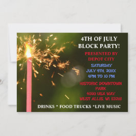 Invitación El 4 de julio, el Fiesta Sparkler, el bloque indep
