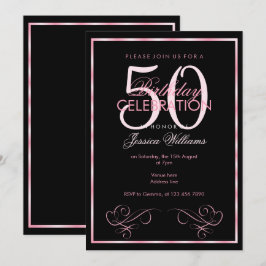 Invitación El 50 aniversario de las mujeres con marco rosa y 