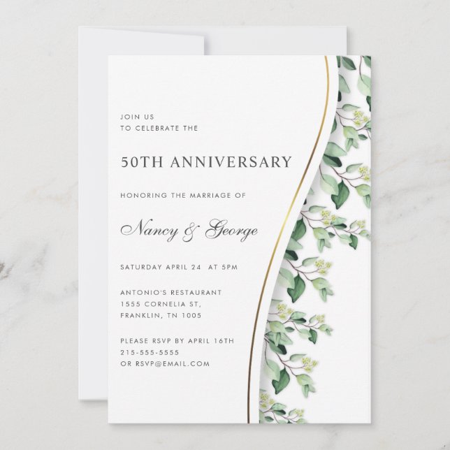 Invitación El 50 aniversario del Boda de las hojas verdes (Anverso)