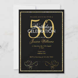 Invitación El 50.o cumpleaños del oro del purpurina de las