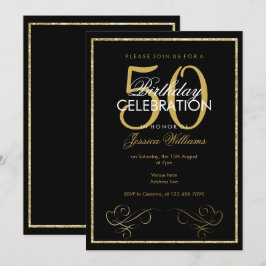Invitación El 50.o cumpleaños del oro del purpurina de las