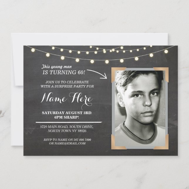 Invitación El 60.o para mujer para hombre de la tiza de la (Anverso)