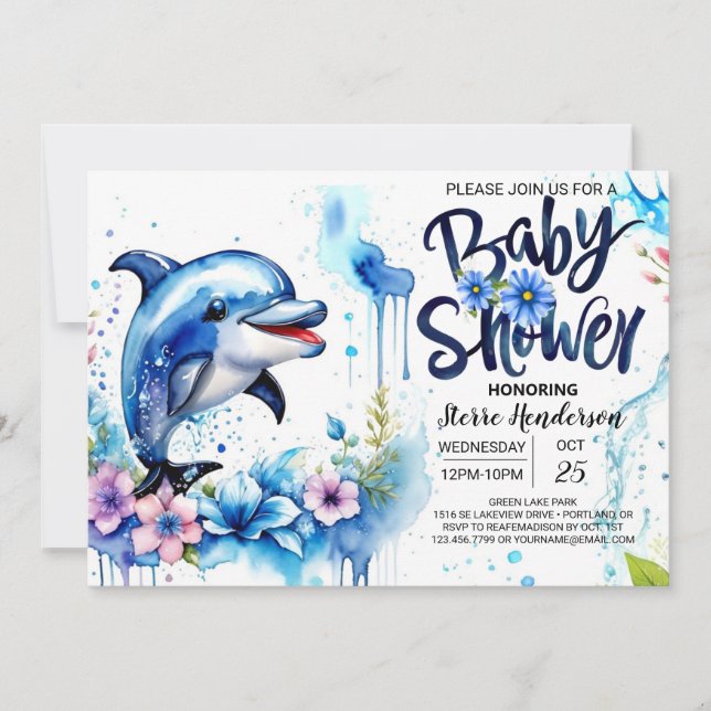 Invitación El abrazo de Ocean: el delfín Baby Shower (Anverso)