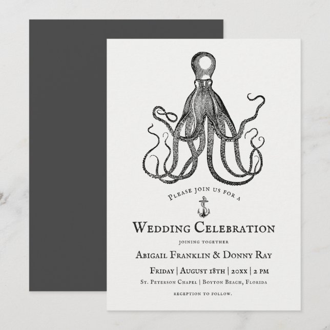 Invitación El abrazo del amor | Boda del tema del pulpo (Anverso / Reverso)