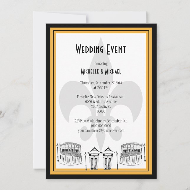 Invitación El acontecimiento de la boda de New Orleans invita (Anverso)