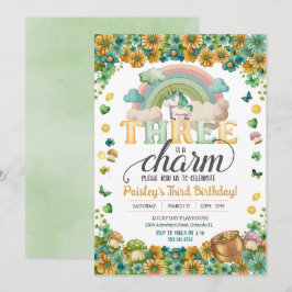 Invitación El Afortunado Arcoiris Unicornio Tres Es Un Cumple