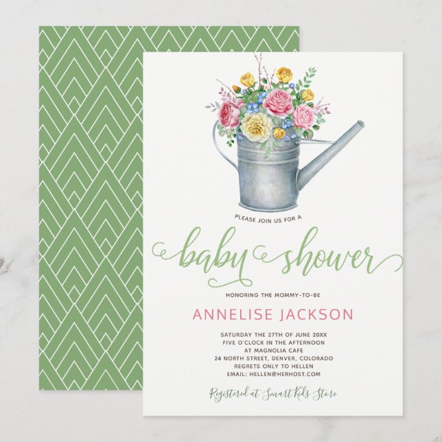 Invitación El agua puede saltar una ducha de bebé floral rosa (Anverso / Reverso)