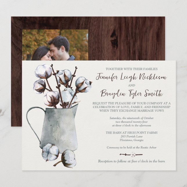 Invitación El algodón acuarela se tambalea en el Boda de la c (Anverso / Reverso)