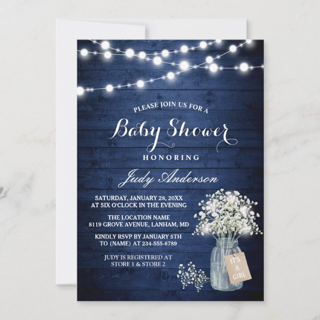 Invitación El aliento del bebé ilumina el Baby Shower azul de (Anverso)