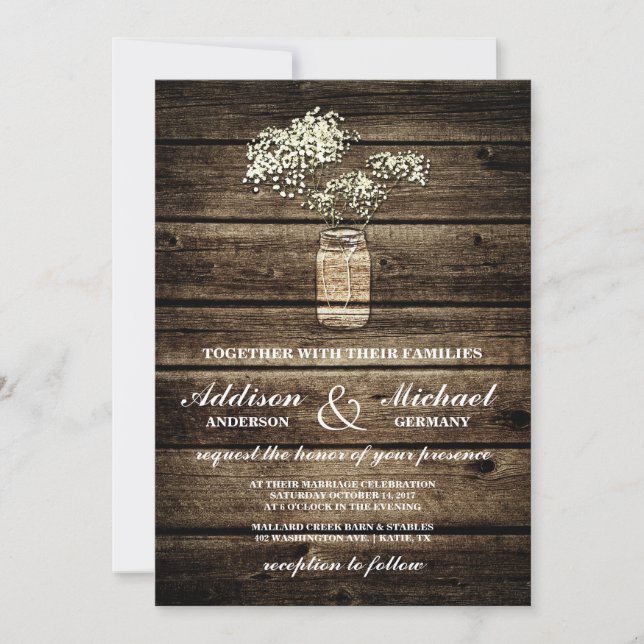Invitación El aliento del bebé Mason Jar | Boda de Barn Wood (Anverso)