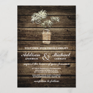Invitación El aliento del bebé Mason Jar   Boda de Barn Wood