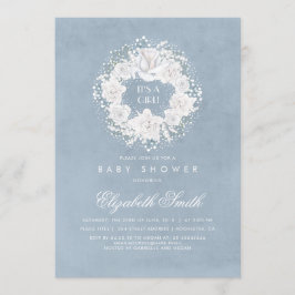 Invitación El aliento del bebé, un Baby Shower floral azul tu
