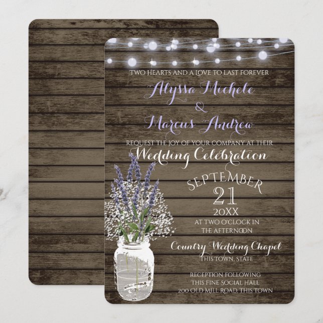 Invitación El aliento del bebé y el Boda rústico de lavanda (Anverso / Reverso)