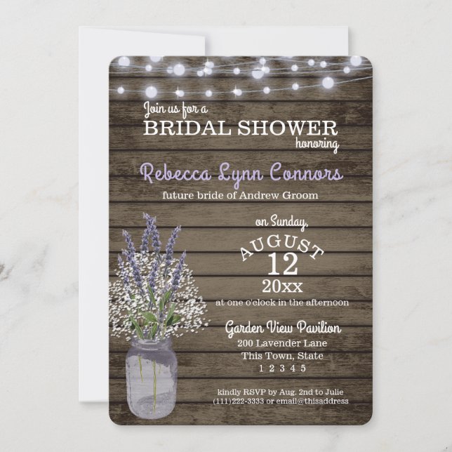 Invitación El aliento del bebé y la ducha de novia rústica de (Anverso)