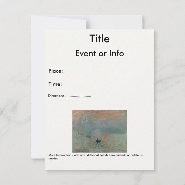 Invitación El amanecer de la impresión de Claude Monet (levan (Reverso)