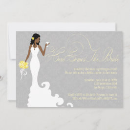 Invitación El amarillo gris elegante aquí viene la ducha de