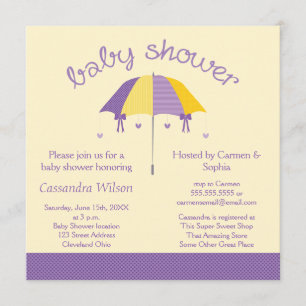 Invitación El amarillo púrpura de Baby Shower del paraguas