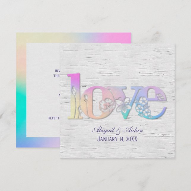 Invitación El amor arcoiris en Birch (Anverso / Reverso)