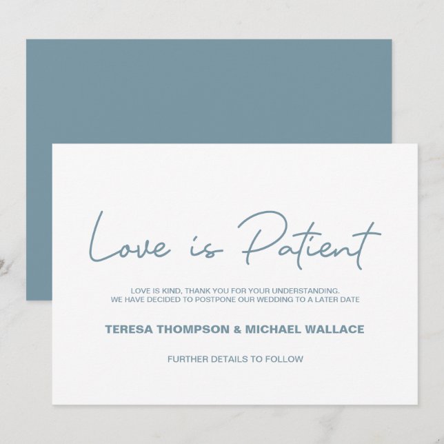 Invitación El amor azul turbio es paciente Boda pospuesto (Anverso / Reverso)
