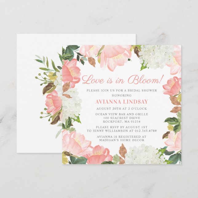 Invitación El amor botánico floral rosa blanco está en flor (Anverso / Reverso)