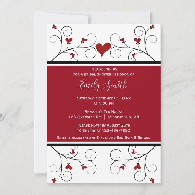 Invitación El amor crece | Ducha nupcial del Corazón Rojo (Anverso)